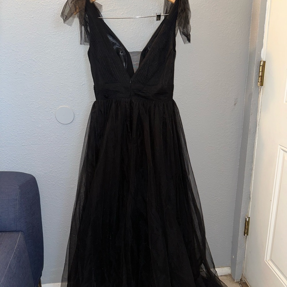 Betsy & Adam Black Tulle Maxi Dress with Shoulder Tulle Accents - Picture 3 of 4